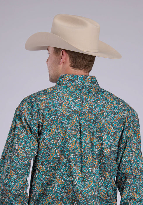 Roper Mens 2382 Dusk Paisley Turquoise 100% Cotton 1 Pkt L/S Shirt