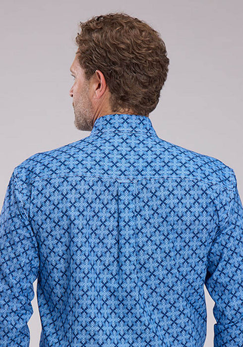 Roper Mens 2497 Ribbon Medallion Blue 100% Cotton 1 Pkt L/S Shirt