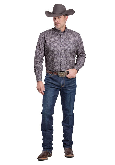 Roper Mens 2580 Plum Foulard Grey 100% Cotton Btn L/S Shirt