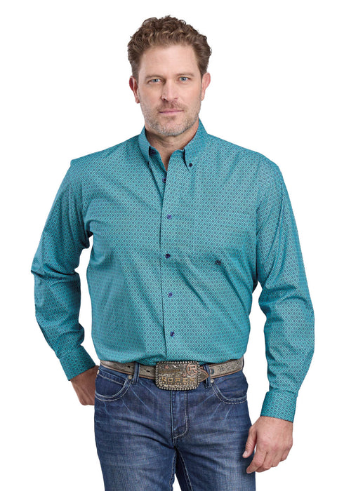 Roper Mens Aztec Diamond Geo Blue 100% Cotton 1 Pkt L/S Shirt