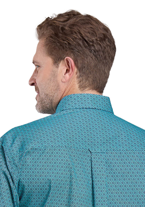 Roper Mens Aztec Diamond Geo Blue 100% Cotton 1 Pkt L/S Shirt