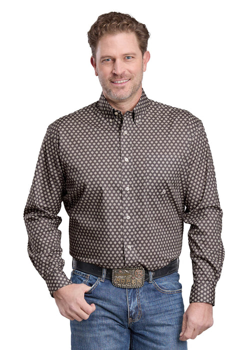 Roper Mens 2594 Stretch Foulard Grey Cotton Blend 1 Pkt L/S Shirt