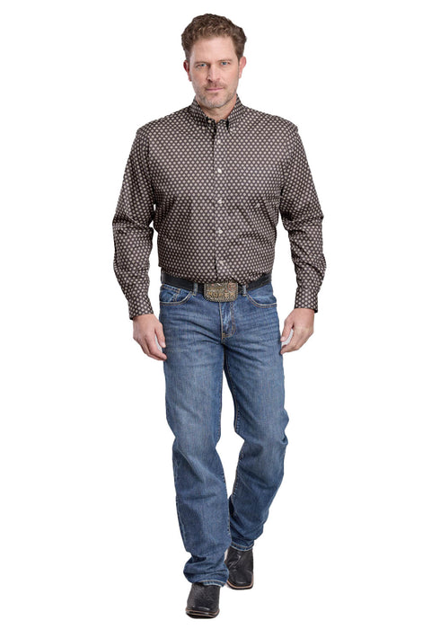 Roper Mens 2594 Stretch Foulard Grey Cotton Blend 1 Pkt L/S Shirt