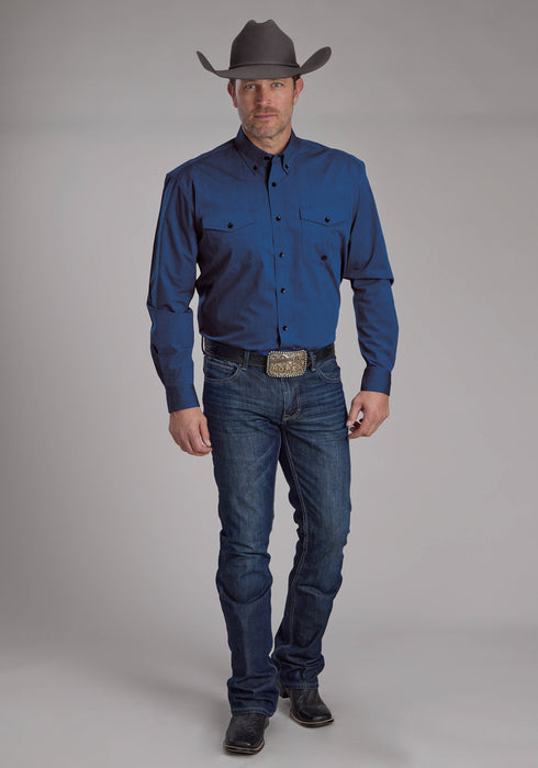Roper Mens 2249 Black Fill Blue 100% Cotton Btn L/S Shirt