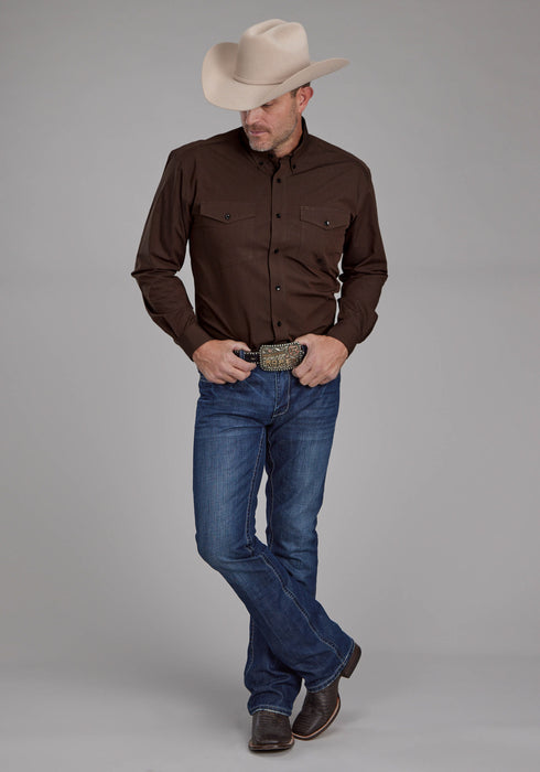 Roper Mens 2162 Black Fill Brown 100% Cotton Btn L/S Shirt