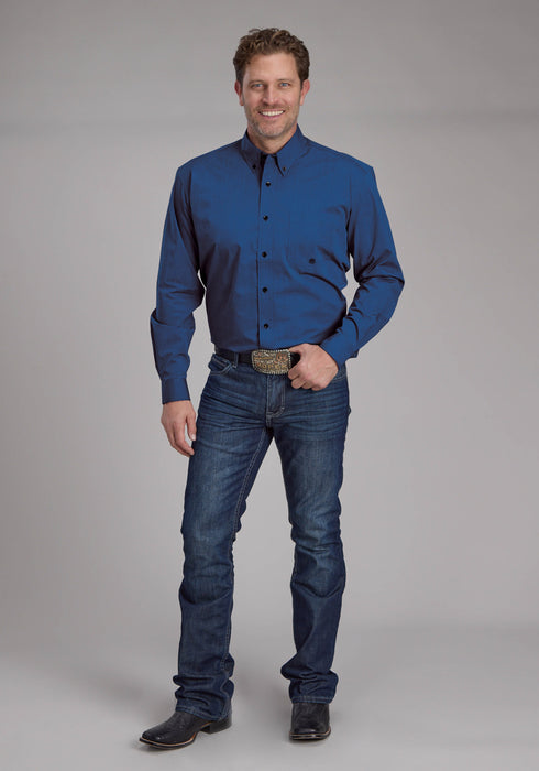 Roper Mens 2249 Black Fill Blue 100% Cotton 1 Pkt L/S Shirt
