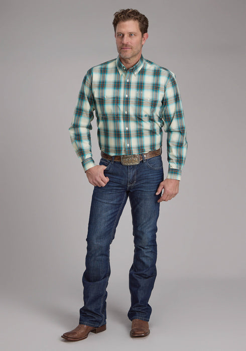 Roper Mens 2245 Taos Ombre Plaid Brown 100% Cotton Btn L/S Shirt