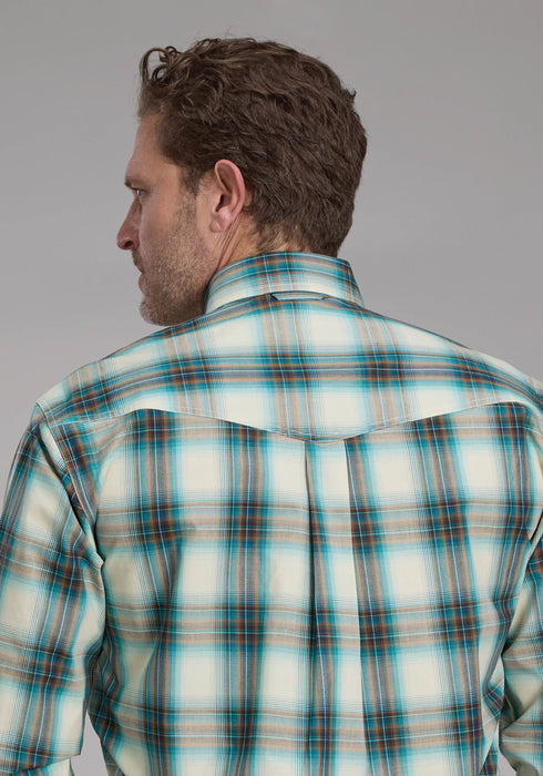 Roper Mens 2245 Taos Ombre Plaid Brown 100% Cotton Btn L/S Shirt