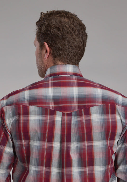 Roper Mens 2248 Plaid Wine/Smoke 100% Cotton Btn L/S Shirt