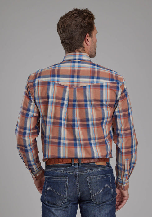 Roper Mens Falling Leaves Plaid Multi-Color 100% Cotton Btn L/S Shirt