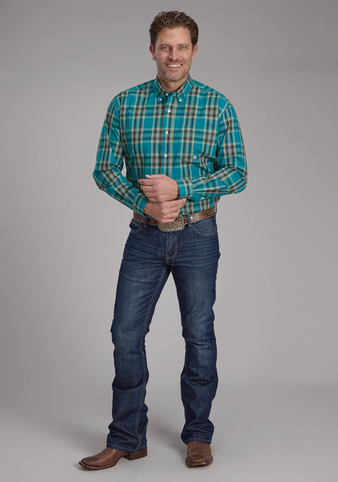 Roper Mens 2246 Real Plaid Teal 100% Cotton 1 Pkt L/S Shirt