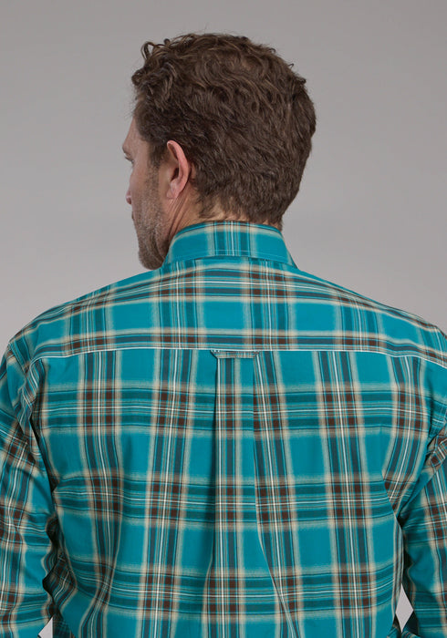 Roper Mens 2246 Real Plaid Teal 100% Cotton 1 Pkt L/S Shirt