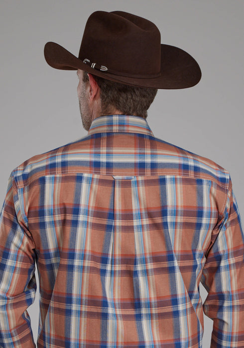 Roper Mens Falling Leaves Plaid Multi-Color 100% Cotton 1 Pkt L/S Shirt