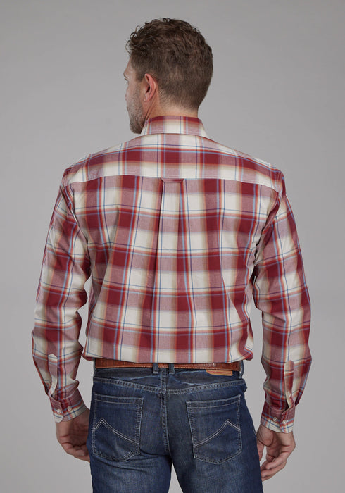 Roper Mens 57 Chevy Plaid Red/White 100% Cotton 1 Pkt L/S Shirt