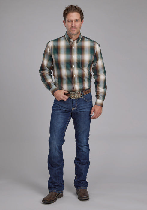 Roper Mens Tall Tree Plaid Multi-Color 100% Cotton 1 Pkt L/S Shirt