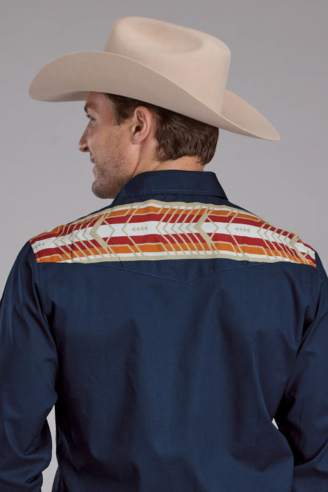 Roper Mens 2136 Aztec Border Blue 100% Cotton L/S Shirt