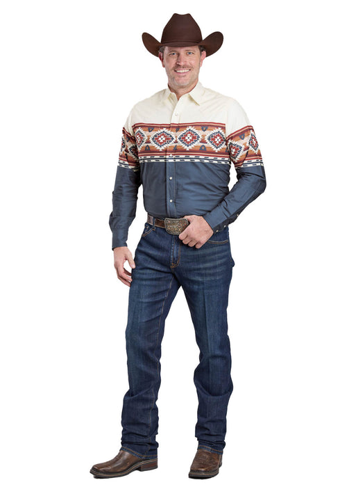 Roper Mens 2626 Ombre Border Blue 100% Cotton L/S Shirt