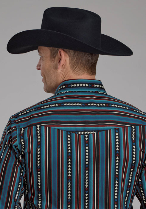 Roper Mens 2123 Vertical Stripe Blue 100% Cotton L/S Shirt