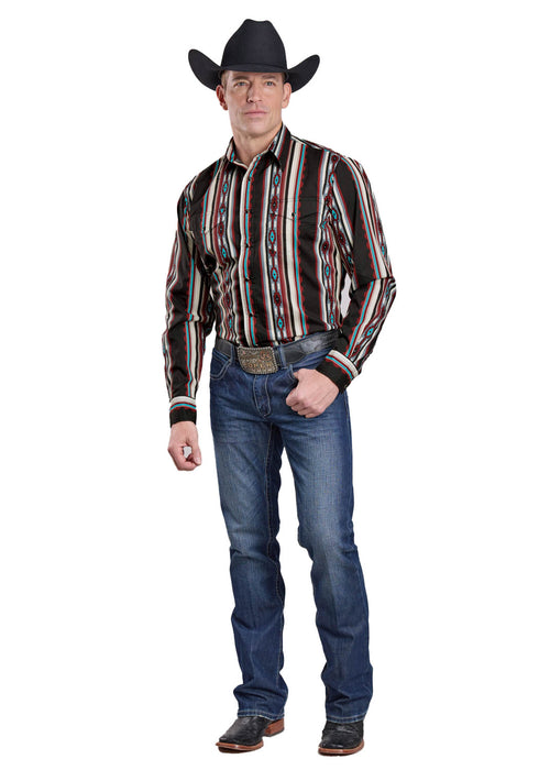 Roper Mens 2628 Serape Stripe Black 100% Cotton L/S Shirt