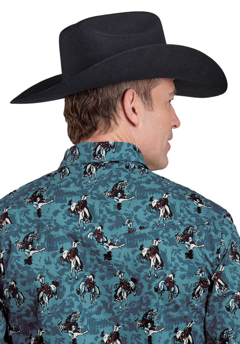 Roper Mens Brushstroke Cowboys Blue 100% Cotton L/S Shirt