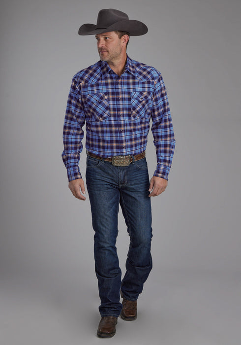 Roper Mens Unlined Flannel Blue 100% Cotton L/S Shirt