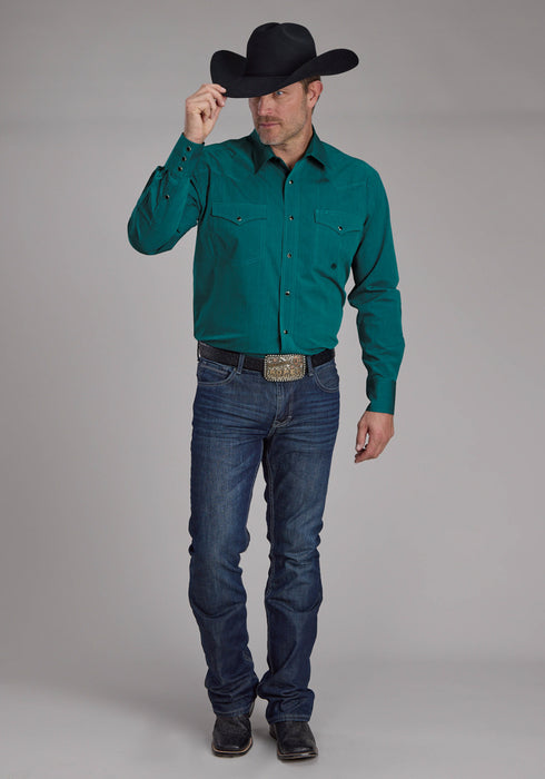 Roper Mens 2249 Black Fill Teal 100% Cotton Tall L/S Shirt