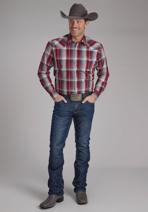 Roper Mens 2248 Plaid Wine/Smoke 100% Cotton Tall L/S Shirt