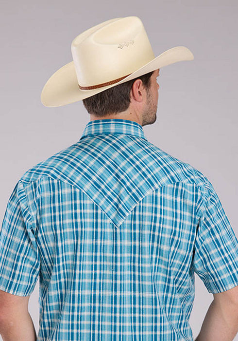 Roper Mens 2466 Ocean Dobby Blue 100% Cotton S/S Shirt