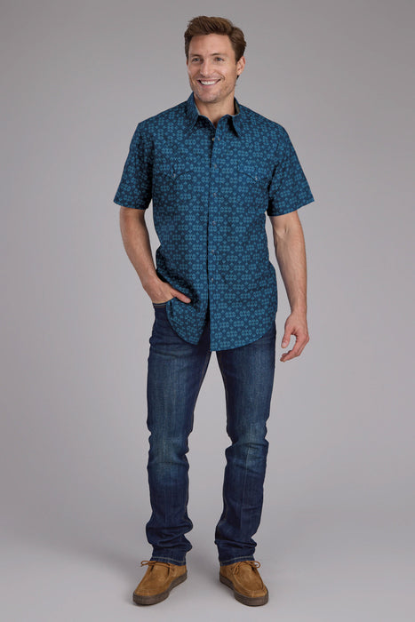Roper Mens 2350 Diamond Print Blue 100% Cotton S/S Shirt
