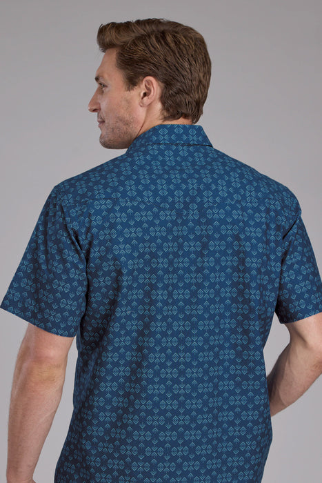 Roper Mens 2350 Diamond Print Blue 100% Cotton S/S Shirt