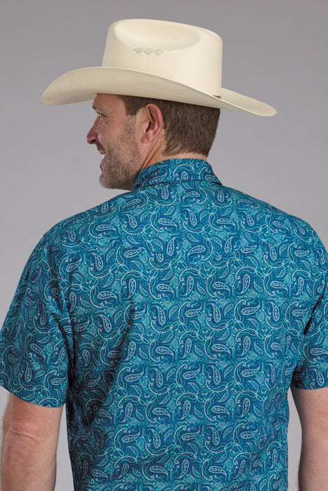 Roper Mens Denim Paisley Print Blue 100% Cotton S/S Shirt