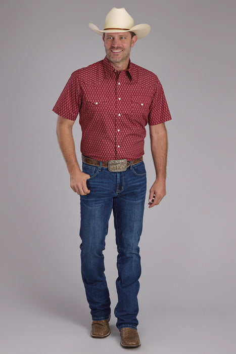 Roper Mens Geo Print Red 100% Cotton S/S Shirt