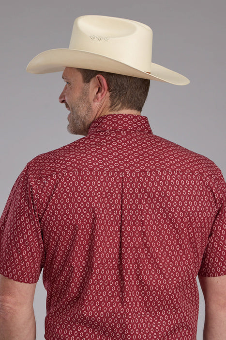 Roper Mens Geo Print Red 100% Cotton S/S Shirt