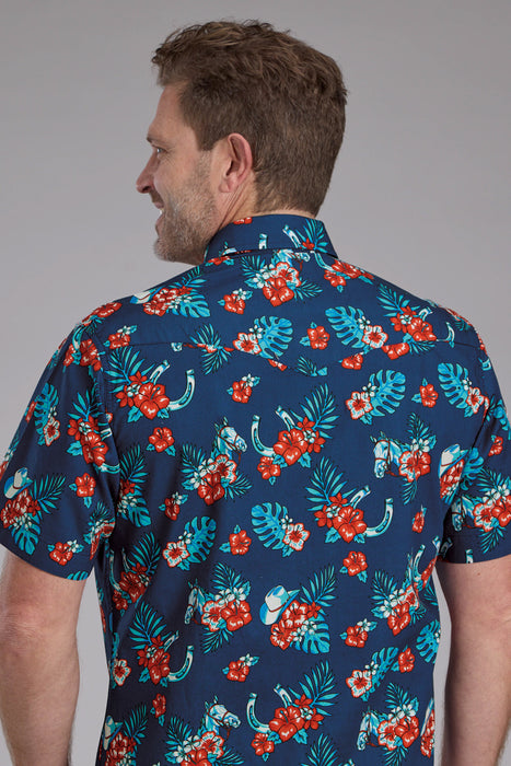 Roper Mens Hawaiian Print Blue 100% Cotton S/S Shirt