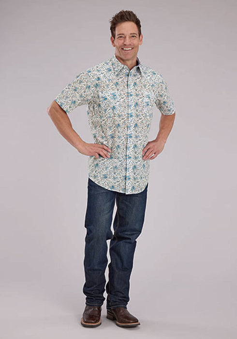 Roper Mens 2463 Vintage Paisley Blue 100% Cotton S/S Shirt