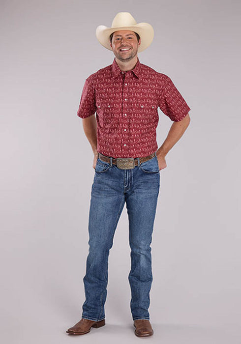 Roper Mens 2464 Desert Stripe Red 100% Cotton S/S Shirt