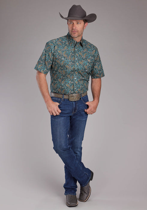 Roper Mens 2382 Dusk Paisley Blue 100% Cotton S/S Shirt