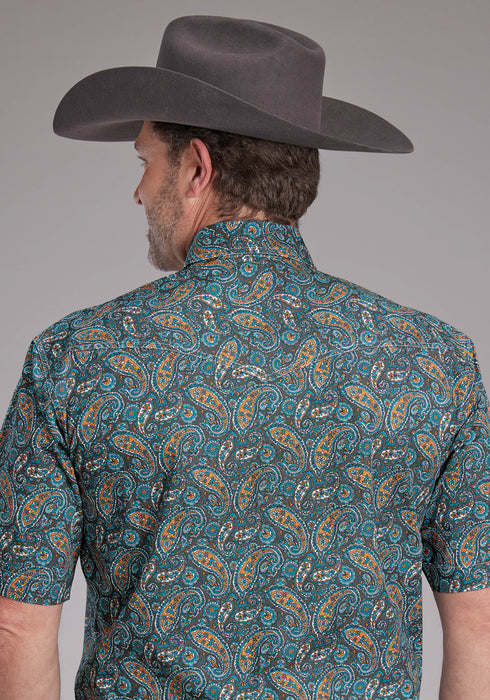 Roper Mens 2382 Dusk Paisley Blue 100% Cotton S/S Shirt