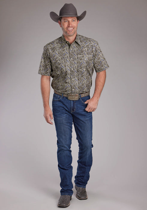 Roper Mens 2383 Paisley Stone 100% Cotton S/S Shirt