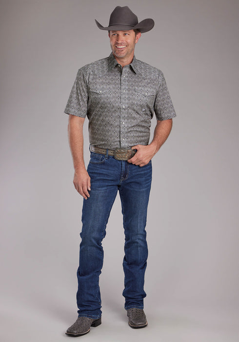 Roper Mens 2383 Medallion Paisley Grey Cotton Blend S/S Shirt