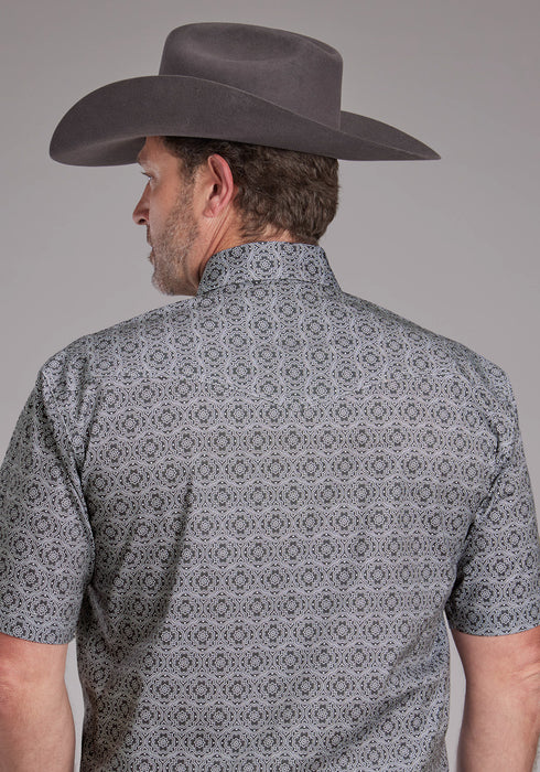 Roper Mens 2383 Medallion Paisley Grey Cotton Blend S/S Shirt