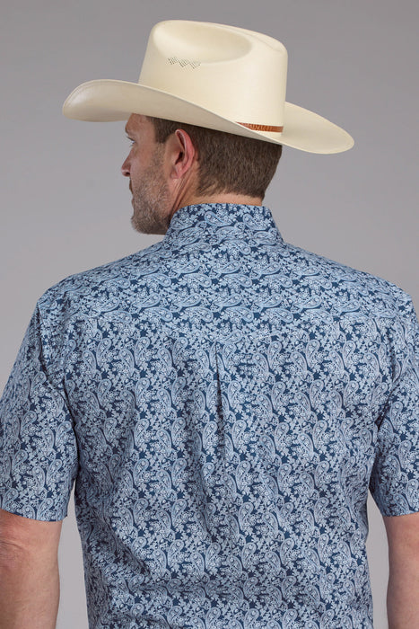 Roper Mens 2379 Prairie Paisley Blue 100% Cotton Btn S/S Shirt