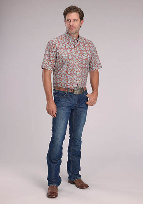 Roper Mens 2499 Paisley Clay 100% Cotton Button S/S Shirt