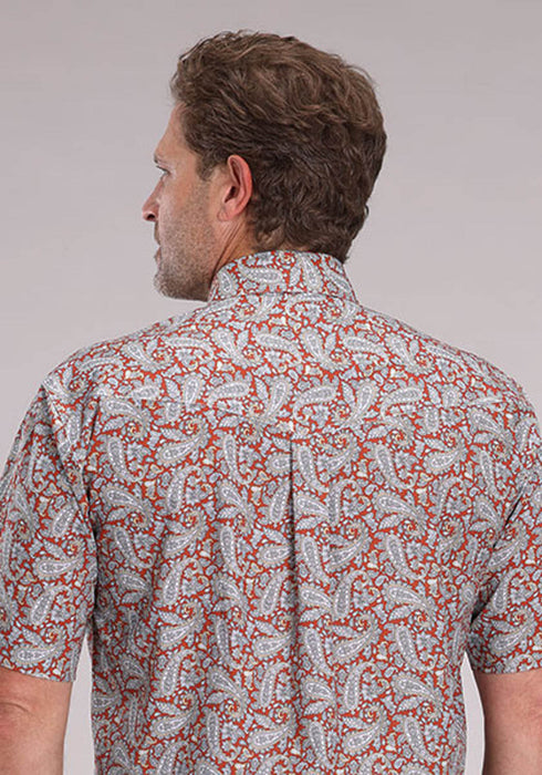 Roper Mens 2499 Paisley Clay 100% Cotton Button S/S Shirt