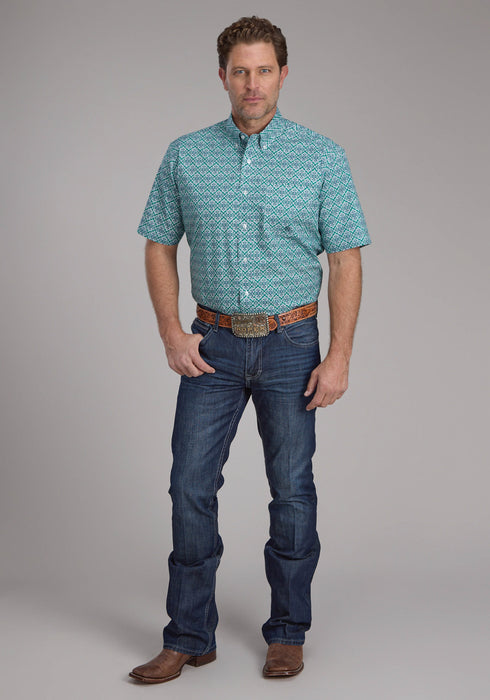 Roper Mens 2380 Jade Medallion Green 100% Cotton 1 Pkt S/S Shirt