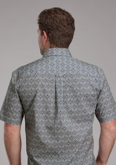 Roper Mens Stretch Medallion Paisley Grey Cotton Blend 1 Pkt S/S Shirt