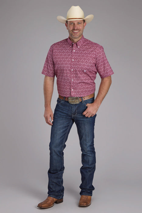 Roper Mens 2386 Medallion Paisley Red Cotton Blend 1 Pkt S/S Shirt
