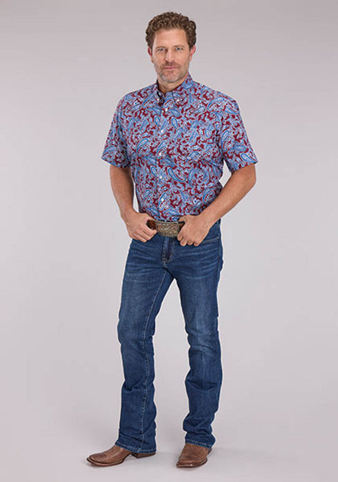 Roper Mens 2496 Heritage Paisley Wine/Blue 100% Cotton 1 Pkt S/S Shirt