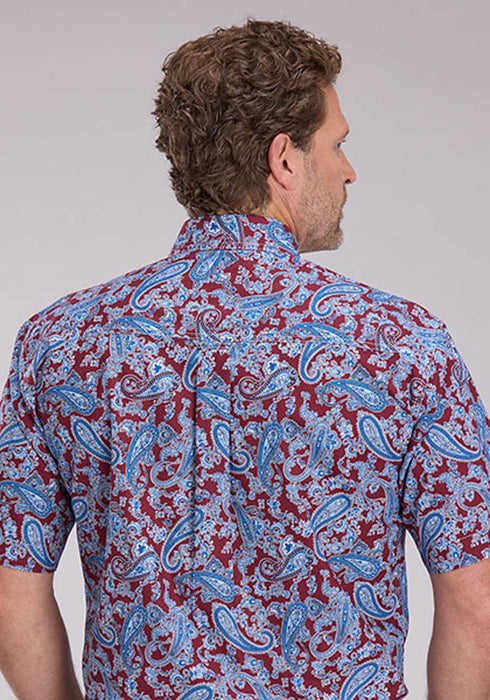Roper Mens 2496 Heritage Paisley Wine/Blue 100% Cotton 1 Pkt S/S Shirt