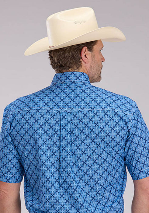 Roper Mens 2497 Ribbon Medallion Blue 100% Cotton 1 Pkt S/S Shirt